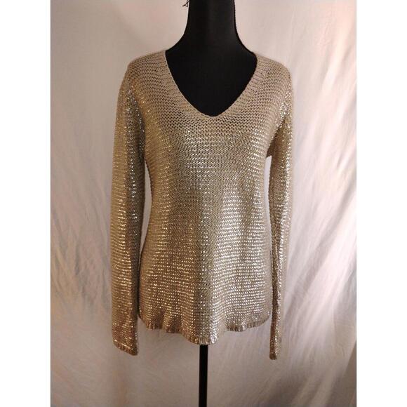BCBG Max Azria Foil Brushed Sliver Sweater MSRP 198.00 Size Medium - Picture 4 of 9